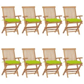 Sillas de jardín 8 uds madera teca con cojines verde brillante en Sillas de jardín | Comprar online en Foru.es
