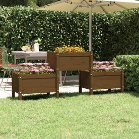 Jardinera de madera de pino maciza marrón miel 178,5x44x75 cm en Macetas y jardineras | Comprar online en Foru.es