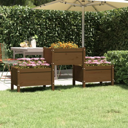 Jardinera de madera de pino maciza marrón miel 178,5x44x75 cm en Macetas y jardineras | Comprar online en Foru.es