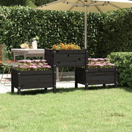 Jardinera de madera de pino maciza negra 178,5x44x75 cm en Macetas y jardineras | Comprar online en Foru.es