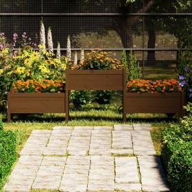 Jardinera madera maciza de pino marrón miel 245,5x44x75 cm en Macetas y jardineras | Comprar online en Foru.es