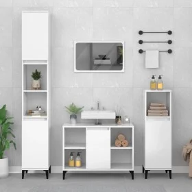 Armario de lavabo madera contrachapada blanco brillo 80x33x60cm de vidaXL, Tocadores de baño - Ref: Foro24-821294, Precio: 62...