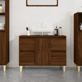 Armario de lavabo madera contrachapada roble marrón 80x33x60 cm de vidaXL, Tocadores de baño - Ref: Foro24-821275, Precio: 76...