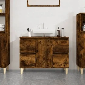 Armario de lavabo madera contrachapada roble ahumado 80x33x60cm de vidaXL, Tocadores de baño - Ref: Foro24-821273, Precio: 68...