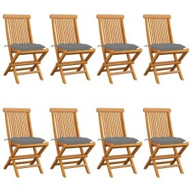 Sillas de jardín 8 uds madera maciza de teca con cojines grises en Sillas de jardín | Comprar online en Foru.es