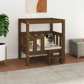 Cama para perros madera maciza pino marrón miel 65,5x50,5x70 cm en Camas para perros | Comprar online en Foru.es