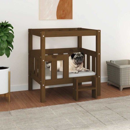 Cama para perros madera maciza pino marrón miel 65,5x50,5x70 cm en Camas para perros | Comprar online en Foru.es
