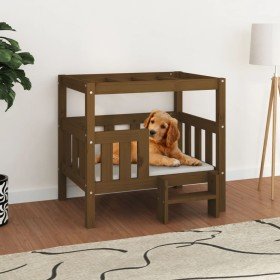Cama para perros madera maciza pino marrón miel 75,5x63,5x70 cm en Camas para perros | Comprar online en Foru.es