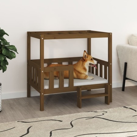 Cama para perros madera maciza pino marrón miel 95,5x73,5x90 cm en Camas para perros | Comprar online en Foru.es