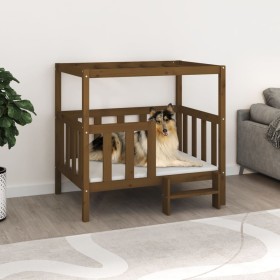 Cama perros madera maciza pino marrón miel 105,5x83,5x100 cm en Camas para perros | Comprar online en Foru.es