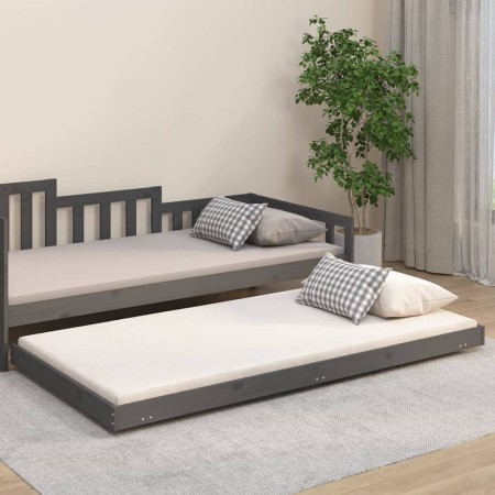 Estructura de cama madera maciza de pino gris 90x200 cm de vidaXL, Camas y somieres - Ref: Foro24-823496, Precio: 97,05 €, De...