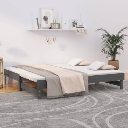 Sofá cama extraíble madera maciza de pino gris 2x(90x190) cm de vidaXL, Camas y somieres - Ref: Foro24-823391, Precio: 155,24...