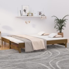 Sofá cama extraíble madera maciza de pino marrón 2x(100x200) cm de vidaXL, Camas y somieres - Ref: Foro24-823377, Precio: 199...