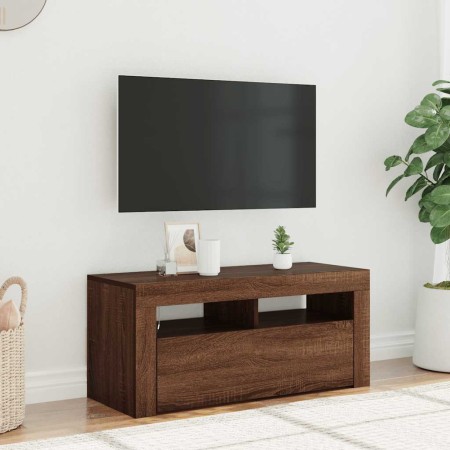 Mueble de TV con luces LED roble marrón 90x35x40 cm en Muebles TV | Comprar online en Foru.es