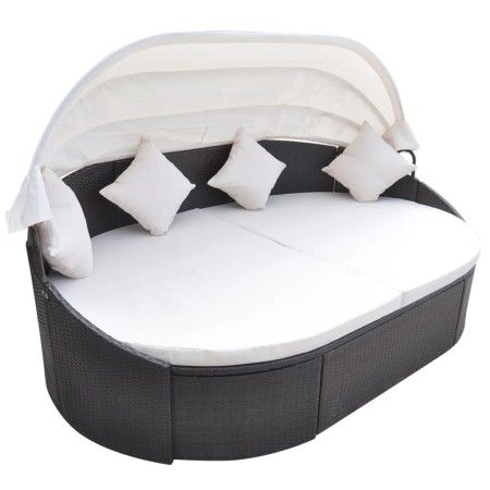 Tumbona con dosel de ratán sintético marrón de vidaXL, Camas para exteriores - Ref: Foro24-41831, Precio: 582,89 €, Descuento: %