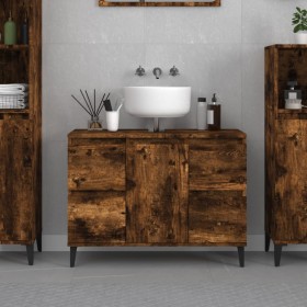 Armario de lavabo madera contrachapada roble ahumado 80x33x60cm de vidaXL, Tocadores de baño - Ref: Foro24-821281, Precio: 81...