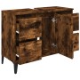 Armario de lavabo madera contrachapada roble ahumado 80x33x60cm de vidaXL, Tocadores de baño - Ref: Foro24-821281, Precio: 81...