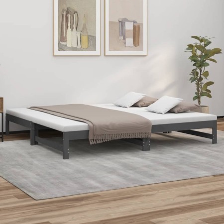 Sofá cama extraíble madera maciza de pino gris 2x(90x200) cm de vidaXL, Camas y somieres - Ref: Foro24-823406, Precio: 149,01...