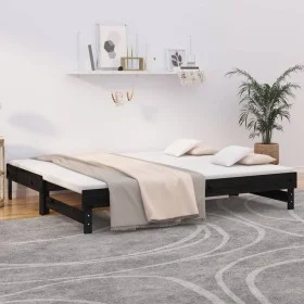 Sofá cama extraíble madera maciza de pino negro 2x(100x200) cm de vidaXL, Camas y somieres - Ref: Foro24-823378, Precio: 196,...