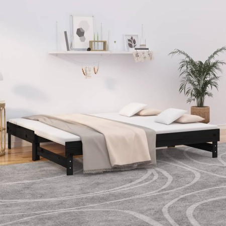 Sofá cama extraíble madera maciza de pino negro 2x(90x190) cm de vidaXL, Camas y somieres - Ref: Foro24-823393, Precio: 165,0...