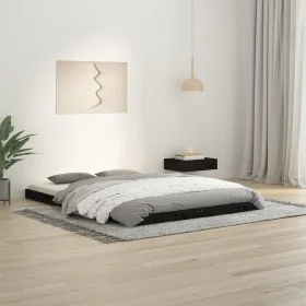Estructura de cama doble madera maciza pino negro 135x190 cm de vidaXL, Camas y somieres - Ref: Foro24-823473, Precio: 125,51...