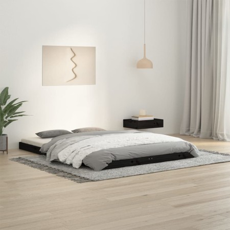Estructura de cama doble madera maciza pino negro 135x190 cm de vidaXL, Camas y somieres - Ref: Foro24-823473, Precio: 127,20...
