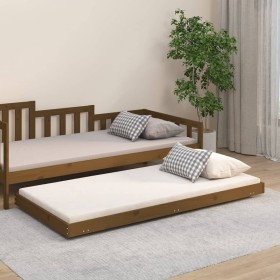 Estructura de cama madera maciza de pino marrón miel 75x190 cm de vidaXL, Camas y somieres - Ref: Foro24-823512, Precio: 61,5...