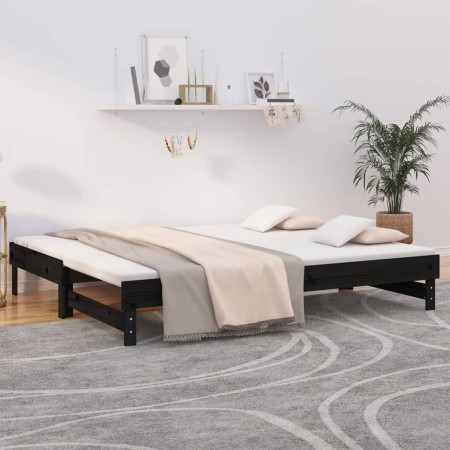 Sofá cama extraíble madera maciza de pino negro 2x(80x200) cm de vidaXL, Camas y somieres - Ref: Foro24-823388, Precio: 176,0...