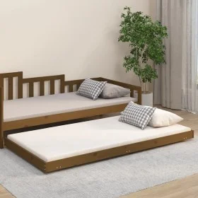 Estructura de cama madera maciza pino marrón miel 90x200 cm de vidaXL, Camas y somieres - Ref: Foro24-823497, Precio: 82,95 €...