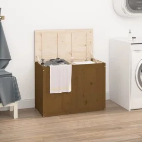 Baúl para colada madera maciza pino marrón miel 88,5x44x66 cm de vidaXL, Cestas para ropa - Ref: Foro24-823572, Precio: 99,80...
