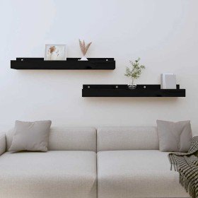 Estantes de pared 2 uds madera maciza de pino negro 80x12x9 cm en Estanterías | Comprar online en Foru.es