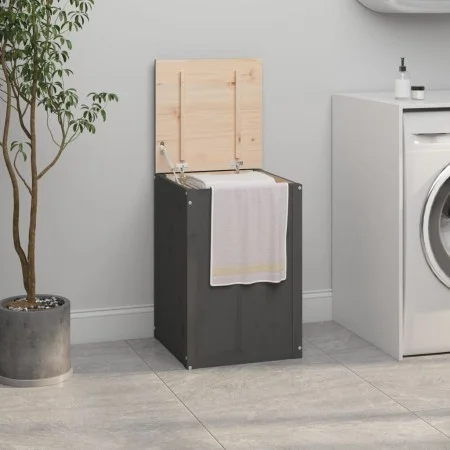 Baúl para la colada madera maciza de pino gris 44x44x66 cm de vidaXL, Cestas para ropa - Ref: Foro24-823566, Precio: 65,76 €,...
