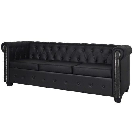 Sofá Chesterfield de 3 plazas cuero sintético negro de vidaXL, Sofás - Ref: Foro24-242370, Precio: 487,38 €, Descuento: %