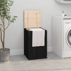 Baúl para la colada madera maciza de pino negro 44x44x66 cm de vidaXL, Cestas para ropa - Ref: Foro24-823568, Precio: 62,88 €...
