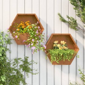 Jardineras de pared 2 uds acero corten oxidado 46x10x40 cm en Macetas y jardineras | Comprar online en Foru.es