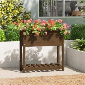 Jardinera con estante madera maciza pino marrón 82,5x34,5x81 cm en Macetas y jardineras | Comprar online en Foru.es