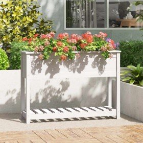 Jardinera con estante madera maciza pino blanca 111,5x34,5x81cm en Macetas y jardineras | Comprar online en Foru.es