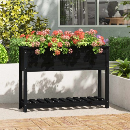 Jardinera con estante madera maciza pino negro 111,5x34,5x81 cm en Macetas y jardineras | Comprar online en Foru.es