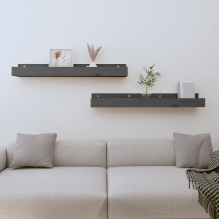 Estantes de pared 2 uds madera maciza de pino gris 80x12x9 cm de vidaXL, Estantes y estanterías - Ref: Foro24-823591, Precio:...