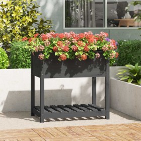 Jardinera con estante madera maciza de pino gris 82,5x54x81 cm en Macetas y jardineras | Comprar online en Foru.es