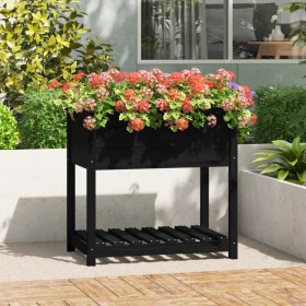 Jardinera con estante madera maciza de pino negro 82,5x54x81 cm en Macetas y jardineras | Comprar online en Foru.es