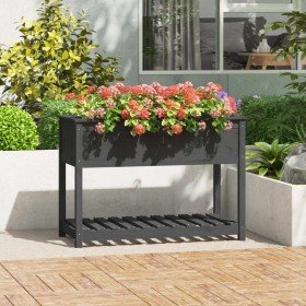Jardinera con estante madera maciza de pino gris 111,5x54x81 cm en Macetas y jardineras | Comprar online en Foru.es