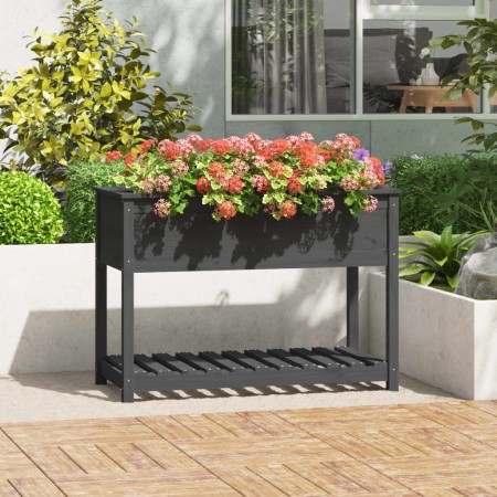 Jardinera con estante madera maciza de pino gris 111,5x54x81 cm en Macetas y jardineras | Comprar online en Foru.es