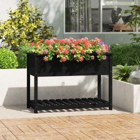 Jardinera con estante madera maciza pino negra 111,5x54x81 cm en Macetas y jardineras | Comprar online en Foru.es
