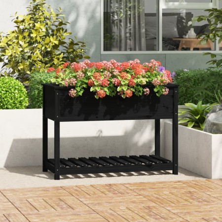Jardinera con estante madera maciza pino negra 111,5x54x81 cm en Macetas y jardineras | Comprar online en Foru.es