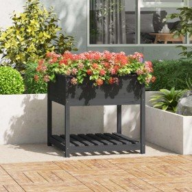 Jardinera con estante madera maciza pino gris 82,5x82,5x81 cm en Macetas y jardineras | Comprar online en Foru.es