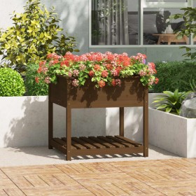 Jardinera con estante madera maciza pino marrón 82,5x82,5x81 cm en Macetas y jardineras | Comprar online en Foru.es