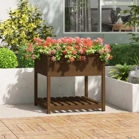 Jardinera con estante madera maciza pino marrón 82,5x82,5x81 cm en Macetas y jardineras | Comprar online en Foru.es