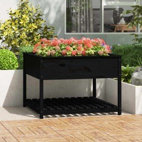 Jardinera con estante madera maciza pino negro 111,5x111,5x81cm en Macetas y jardineras | Comprar online en Foru.es