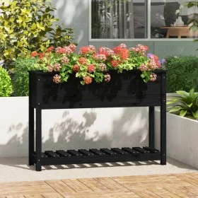 Jardinera con estante madera maciza pino negro 111,5x34,5x81 cm de vidaXL, Maceteros y jardineras - Ref: Foro24-823770, Preci...